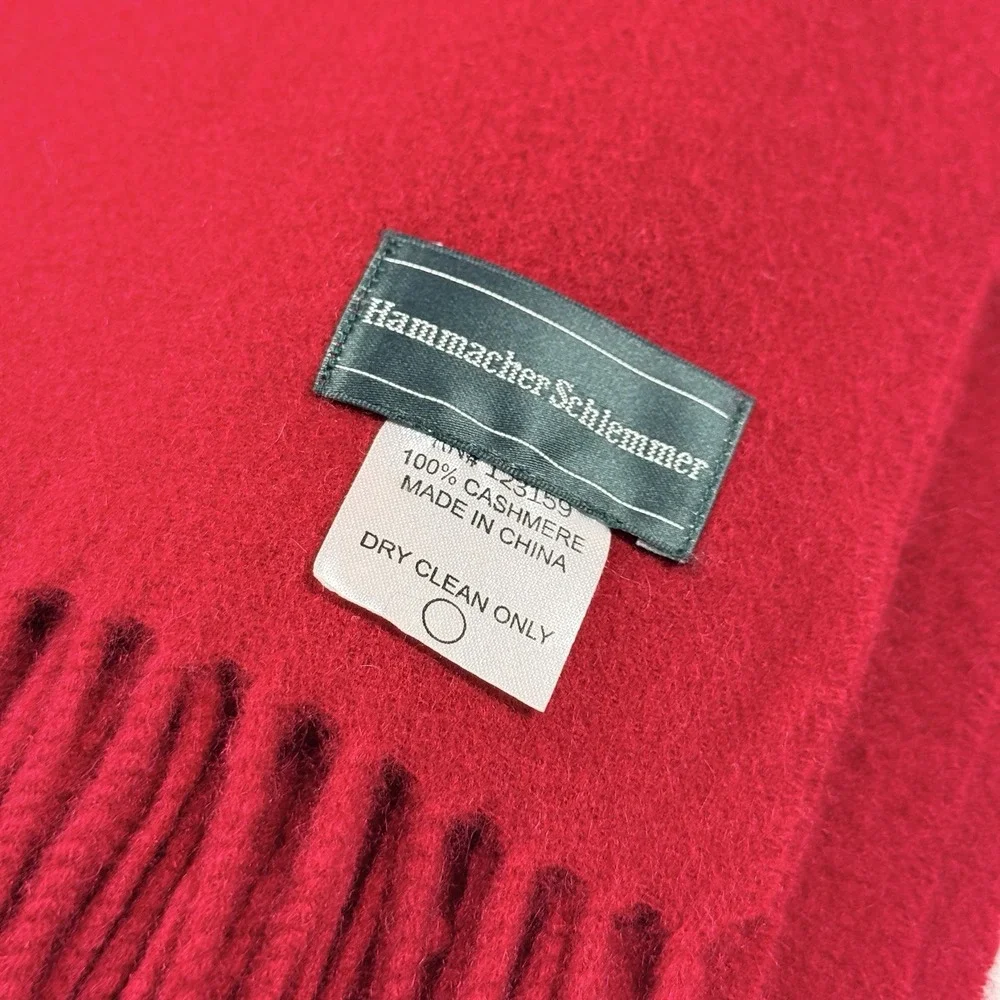 Hammacher Schlemmer 100% Cashmere Throw Blanket Red 50x64 Fringe Luxury Wrap